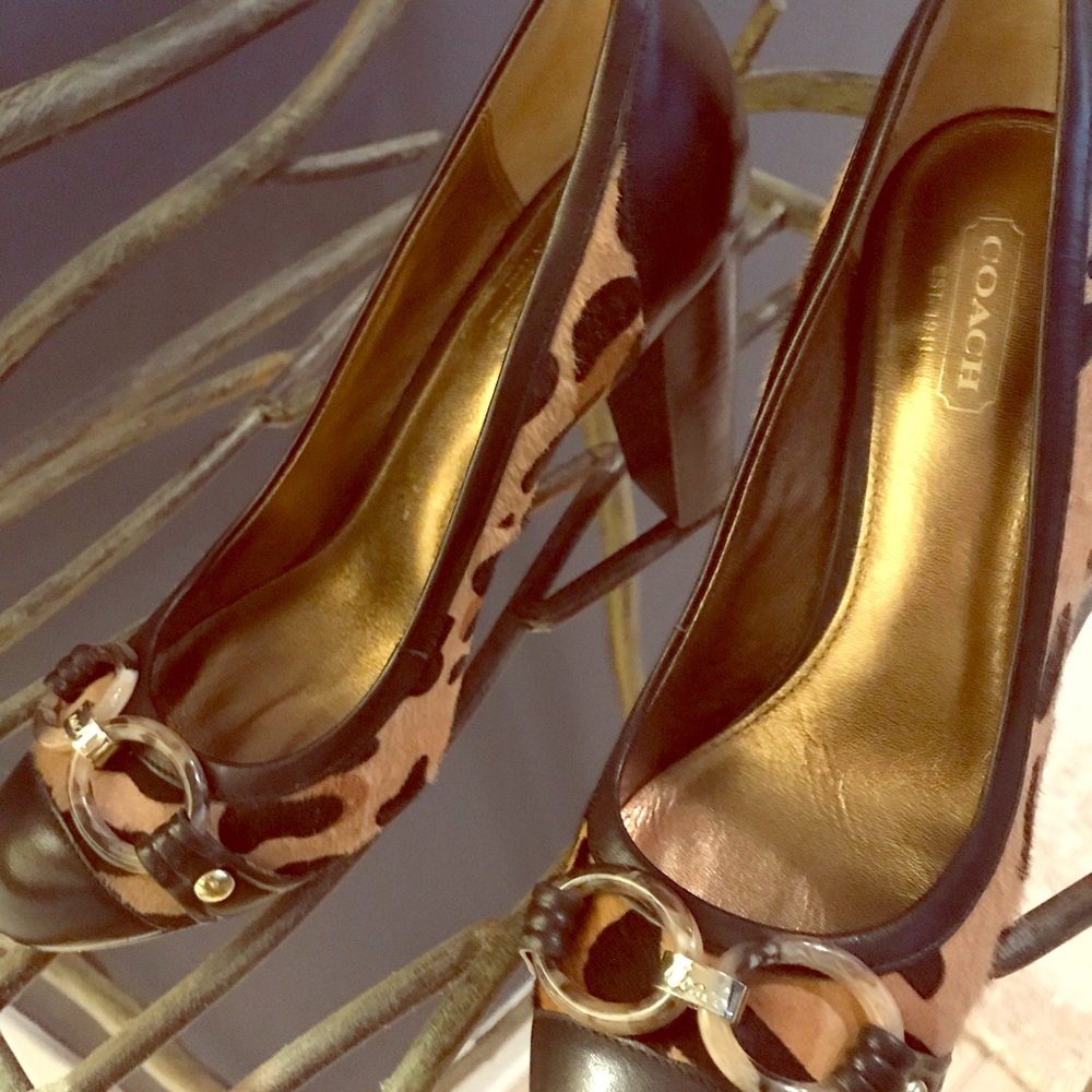 Coach Leopard Pumps w/calfskin block heels!